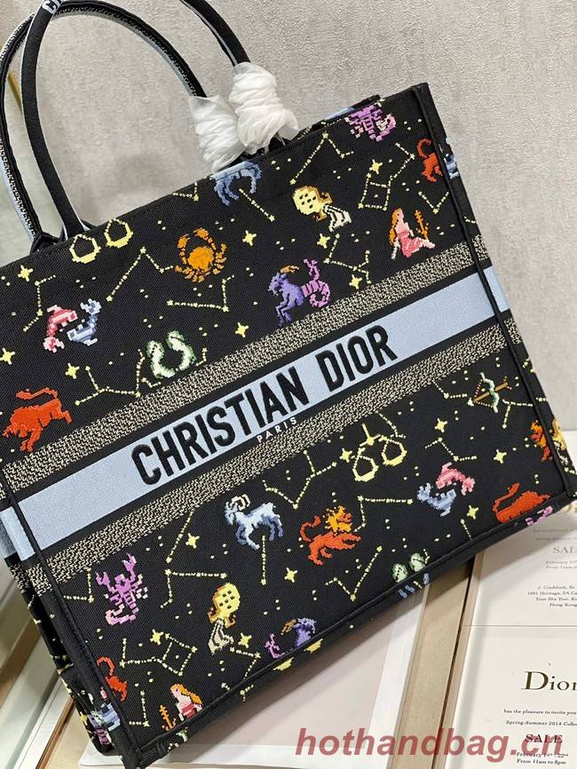 LARGE DIOR BOOK TOTE Black Multicolor Dior Pixel Zodiac Embroidery M1286ZRTY