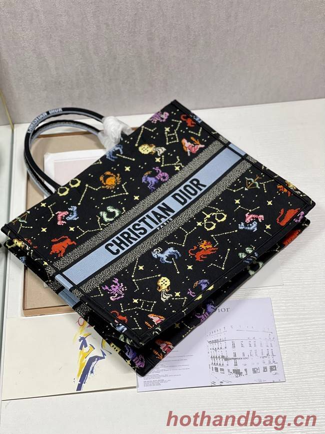 LARGE DIOR BOOK TOTE Black Multicolor Dior Pixel Zodiac Embroidery M1286ZRTY