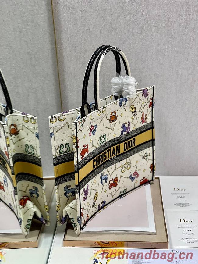 LARGE DIOR BOOK TOTE Latte Multicolor Dior Pixel Zodiac Embroidery M1286ZRTY