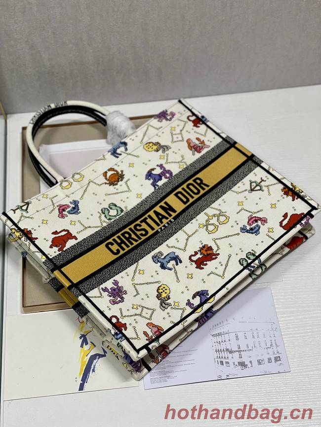 LARGE DIOR BOOK TOTE Latte Multicolor Dior Pixel Zodiac Embroidery M1286ZRTY