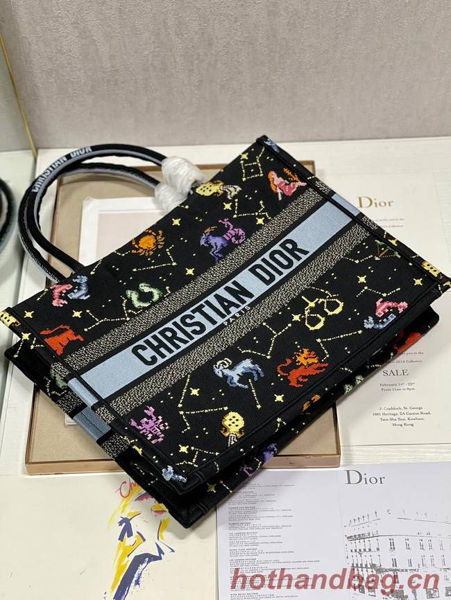 MEDIUM DIOR BOOK TOTE Black Multicolor Dior Pixel Zodiac Embroidery M1296ZRUV