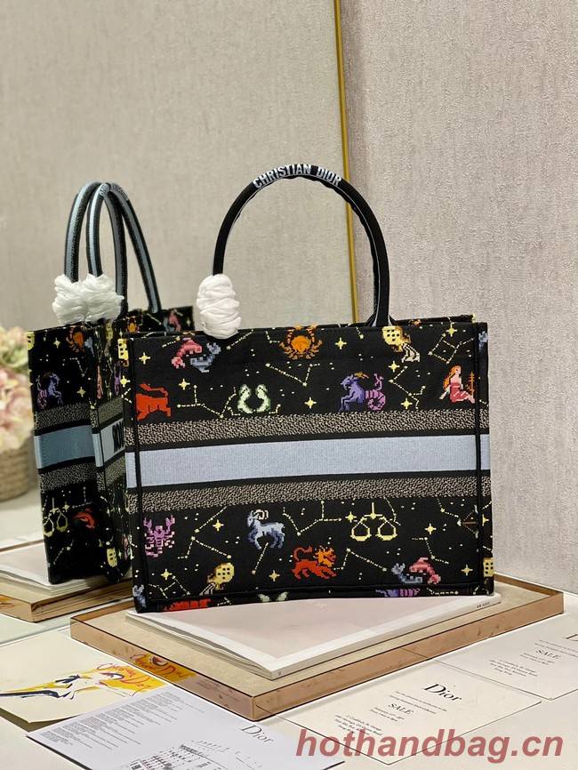 MEDIUM DIOR BOOK TOTE Black Multicolor Dior Pixel Zodiac Embroidery M1296ZRUV