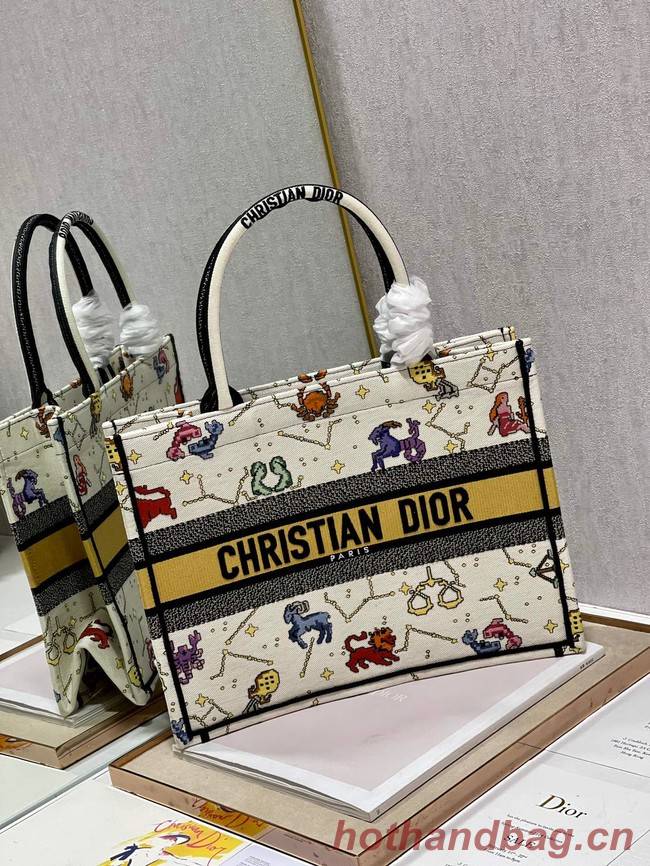 MEDIUM DIOR BOOK TOTE Latte Multicolor Dior Pixel Zodiac Embroidery M1296ZRUV