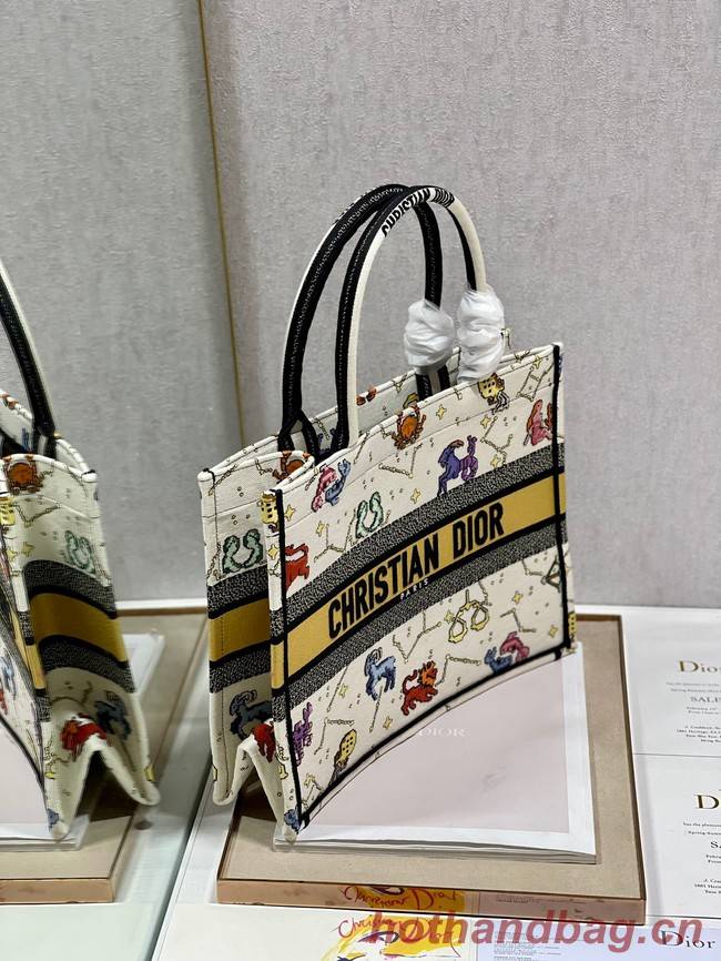 MEDIUM DIOR BOOK TOTE Latte Multicolor Dior Pixel Zodiac Embroidery M1296ZRUV