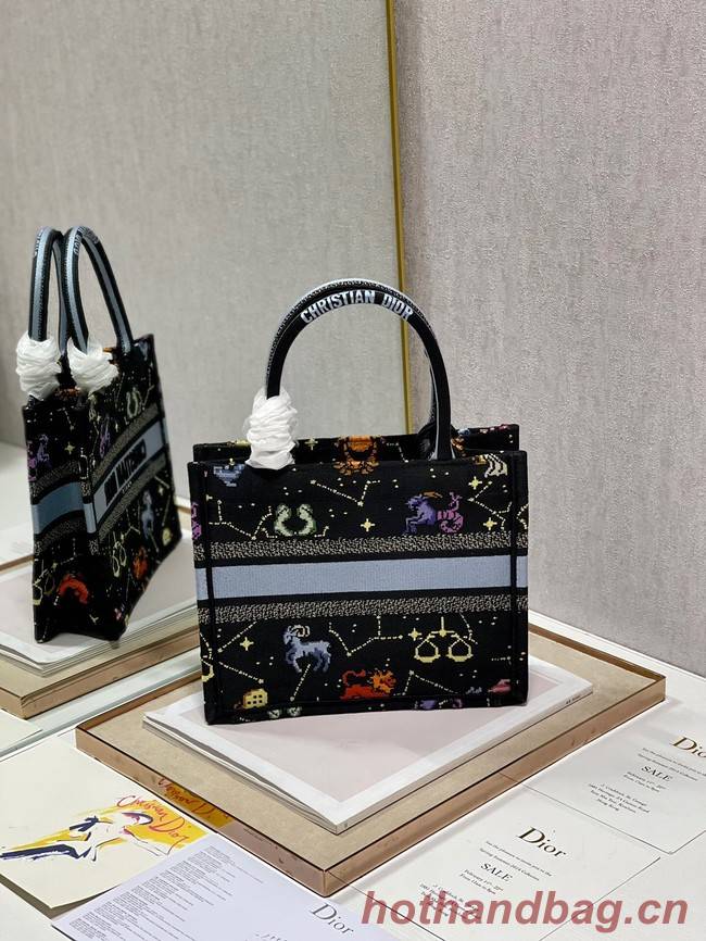 SMALL DIOR BOOK TOTE Black Multicolor Dior Pixel Zodiac Embroidery M1265ZRTY