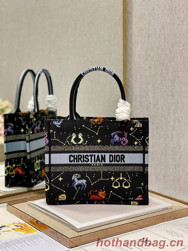 SMALL DIOR BOOK TOTE Black Multicolor Dior Pixel Zodiac Embroidery M1265ZRTY