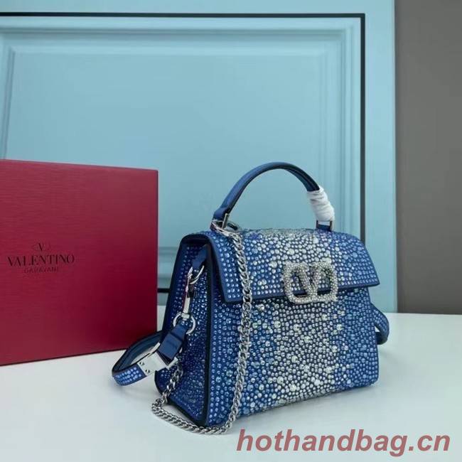 VALENTINO GARAVANI VSLING Shiny diamond Mini totebag XW2B1G9 Blue&silver-Tone Metal 