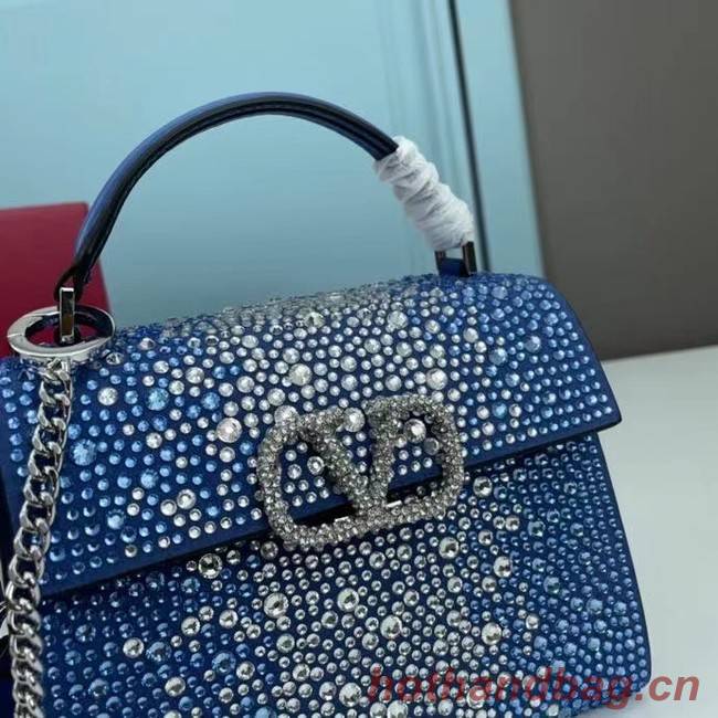 VALENTINO GARAVANI VSLING Shiny diamond Mini totebag XW2B1G9 Blue&silver-Tone Metal 