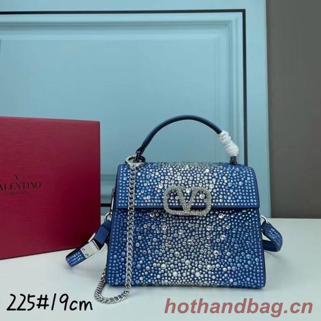 VALENTINO GARAVANI VSLING Shiny diamond Mini totebag XW2B1G9 Blue&silver-Tone Metal 