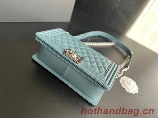 BOY CHANEL HANDBAG Calfskin & Silver-Tone Metal A67086 Light Blue