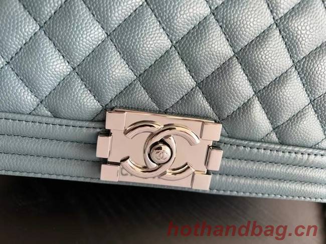 BOY CHANEL HANDBAG Calfskin & Silver-Tone Metal A67086 Light Blue