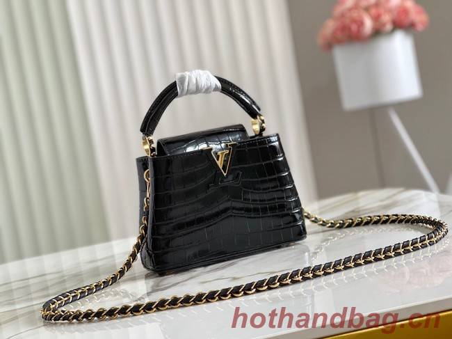 Louis Vuitton crocodile skin CAPUCINES MINI M81190 black