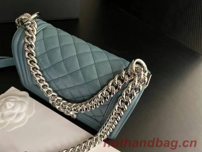 SMALL BOY CHANEL HANDBAG Calfskin & Silver-Tone Metal A67085 Light Blue