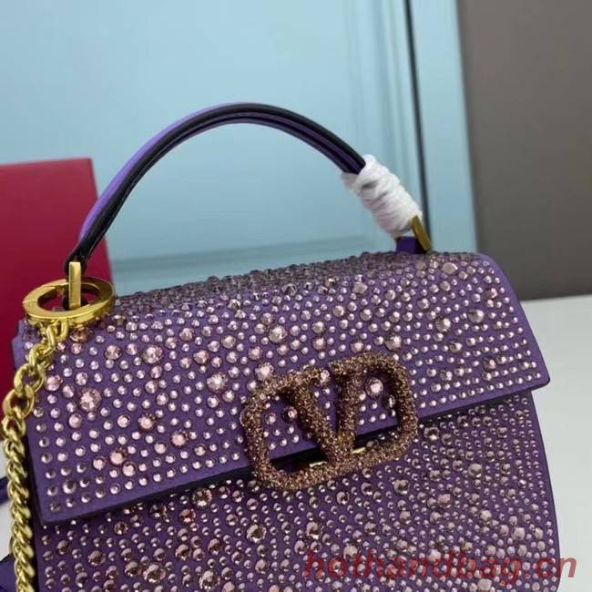 VALENTINO GARAVANI VSLING Shiny diamond Mini totebag XW2B1G9 purple&silver-Tone Metal