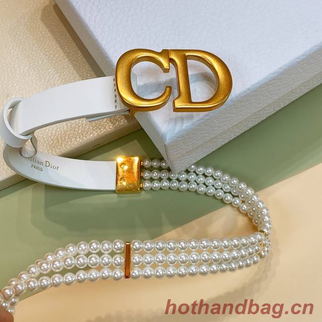 DIOR CARO PEARLS BELT 22 MM B0286UWFB white