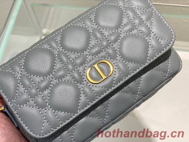 DIOR CARO POUCH WITH CHAIN Supple Cannage Calfskin S5125UWH Cloud Blue