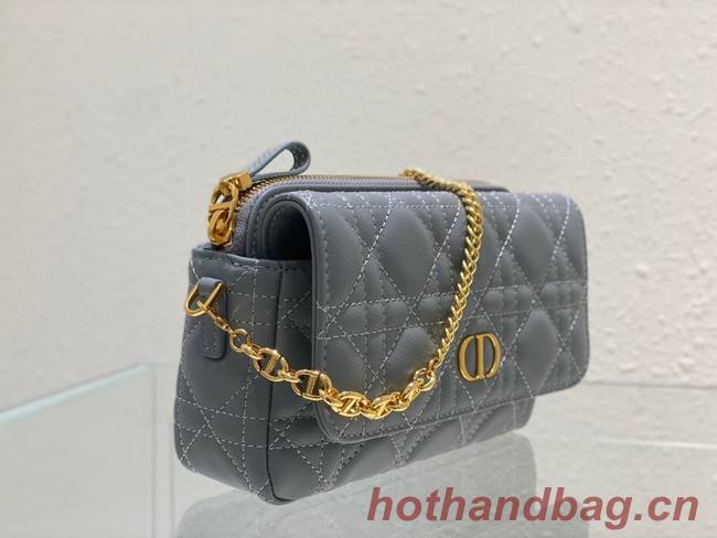 DIOR CARO POUCH WITH CHAIN Supple Cannage Calfskin S5125UWH Cloud Blue