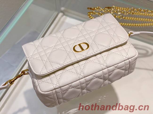 DIOR CARO POUCH WITH CHAIN Supple Cannage Calfskin S5125UWH white