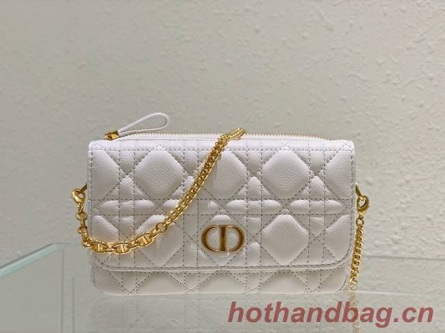 DIOR CARO POUCH WITH CHAIN Supple Cannage Calfskin S5125UWH white