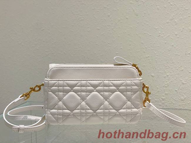 DIOR CARO POUCH WITH CHAIN Supple Cannage Calfskin S5125UWH white