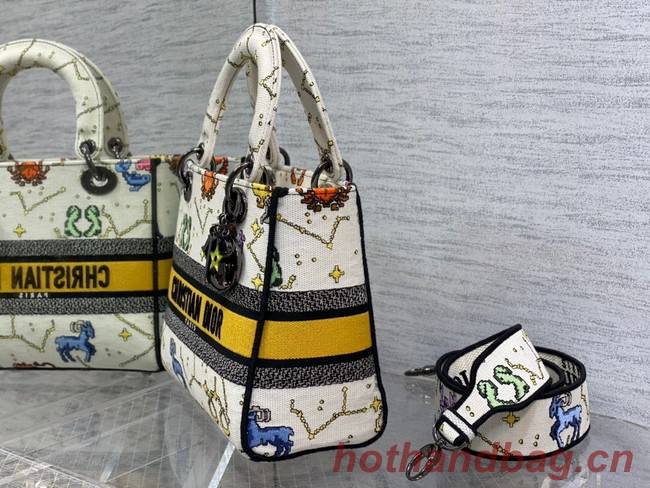 DIOR MEDIUM LADY D-LITE BAG Ecru Multicolor Dior Pixel Zodiac Embroidery M0565BRTY