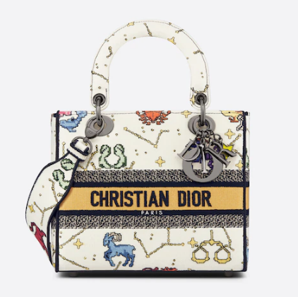 DIOR MEDIUM LADY D-LITE BAG Ecru Multicolor Dior Pixel Zodiac Embroidery M0565BRTY