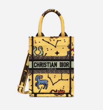 DIOR MINI DIOR BOOK TOTE PHONE BAG Yellow Multicolor Dior Pixel Zodiac Embroider  S5555CRTY