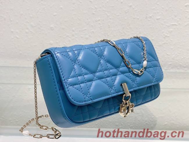 LADY DIOR PHONE POUCH Cannage Lambskin S0977O Cloud Blue