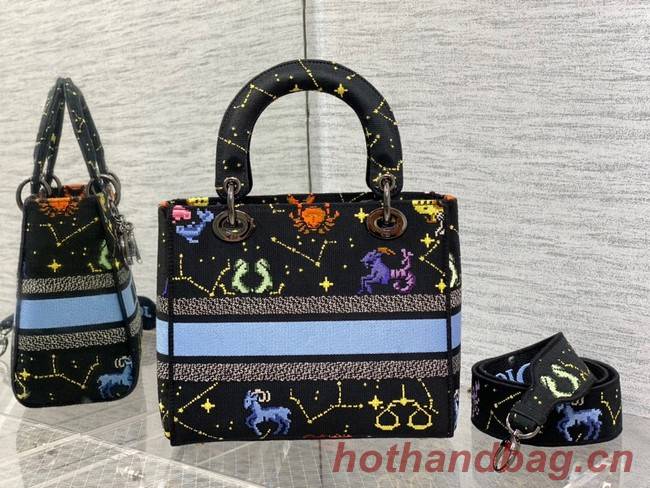 MEDIUM LADY D-LITE BAG Black Multicolor Dior Pixel Zodiac Embroidery M0565BRTY