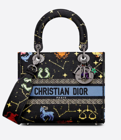 MEDIUM LADY D-LITE BAG Black Multicolor Dior Pixel Zodiac Embroidery M0565BRTY