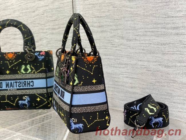 MEDIUM LADY D-LITE BAG Black Multicolor Dior Pixel Zodiac Embroidery M0565BRTY