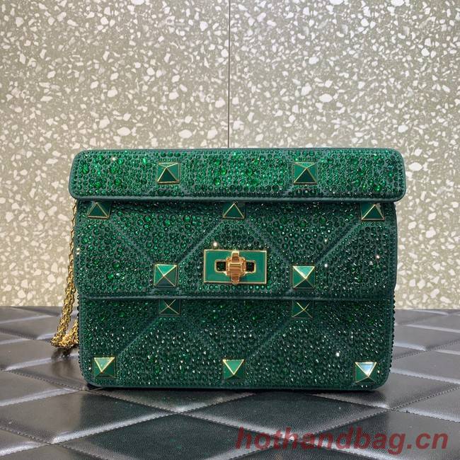 VALENTINO GARAVANI Roman Stud soft sheep leather chain shoulder bag VW0B0I82 green