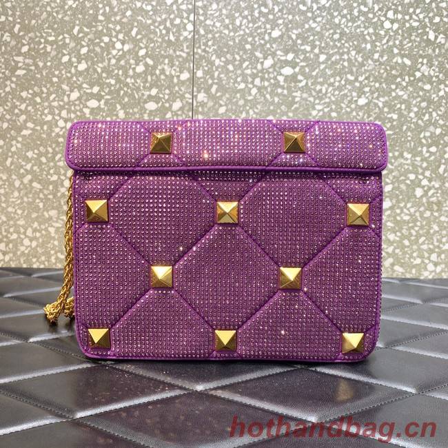 VALENTINO GARAVANI Roman Stud soft sheep leather chain shoulder bag VW0B0I82 purple