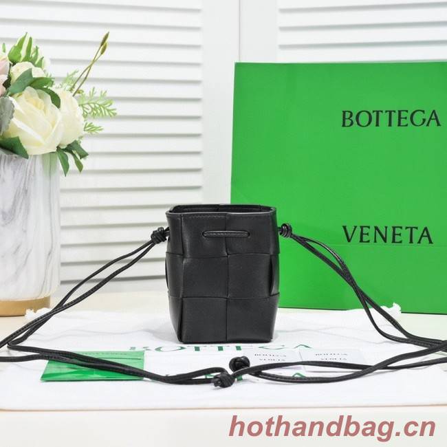 Bottega Veneta Mini intreccio leather crossbody bucket bag 680217 black