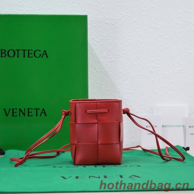 Bottega Veneta Mini intreccio leather crossbody bucket bag 680217 red