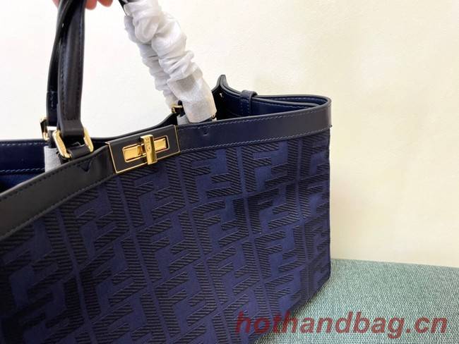 Fendi X-Tote houndstooth wool shopper with FF embroidery 8BH374A dark blue