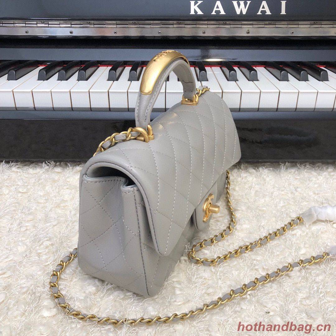 CHANEL 22B mini CF flap bag with Gold hardware top handle AS2431 Gray