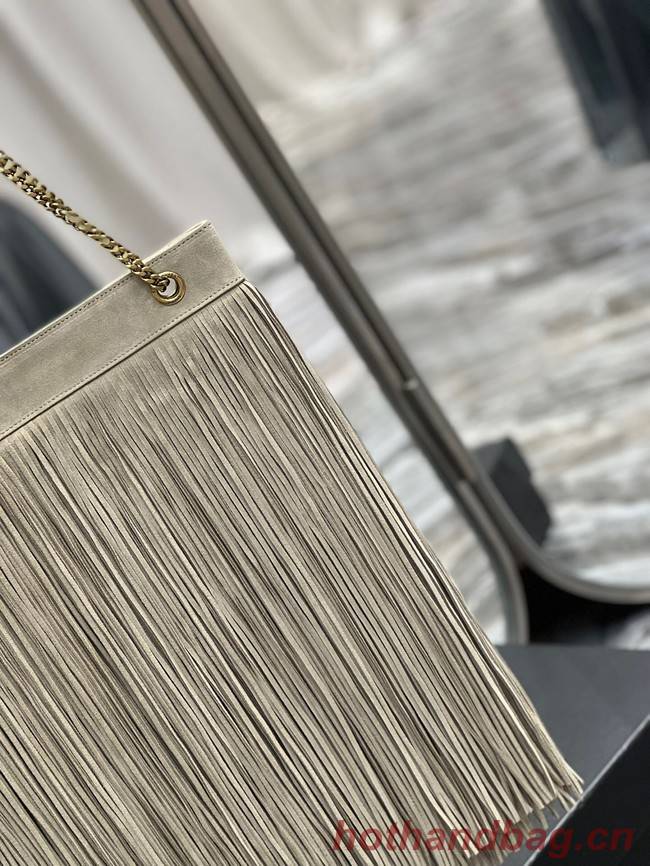 SAINT LAURENT MEDIUM CHAIN BAG IN LIGHT SUEDE WITH FRINGES 633752 BEIGE