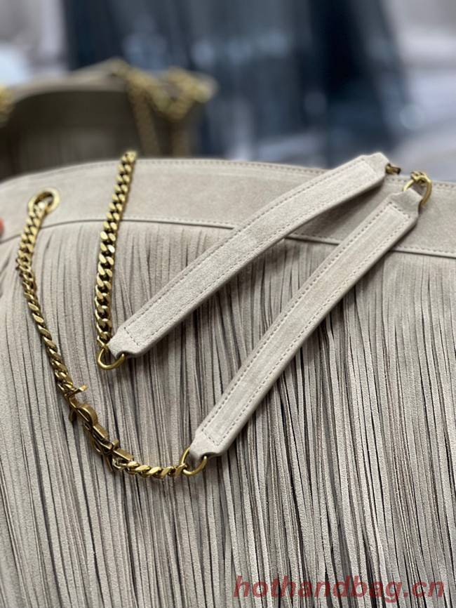 SAINT LAURENT MEDIUM CHAIN BAG IN LIGHT SUEDE WITH FRINGES 633752 BEIGE