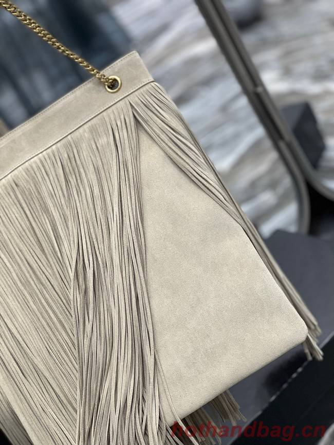 SAINT LAURENT MEDIUM CHAIN BAG IN LIGHT SUEDE WITH FRINGES 633752 BEIGE