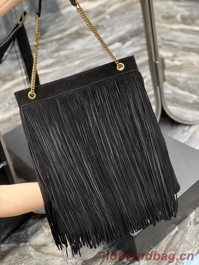 SAINT LAURENT MEDIUM CHAIN BAG IN LIGHT SUEDE WITH FRINGES 633752 BLACK