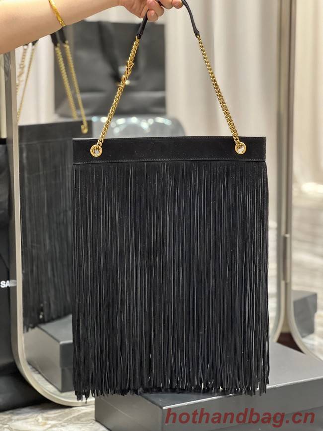 SAINT LAURENT MEDIUM CHAIN BAG IN LIGHT SUEDE WITH FRINGES 633752 BLACK