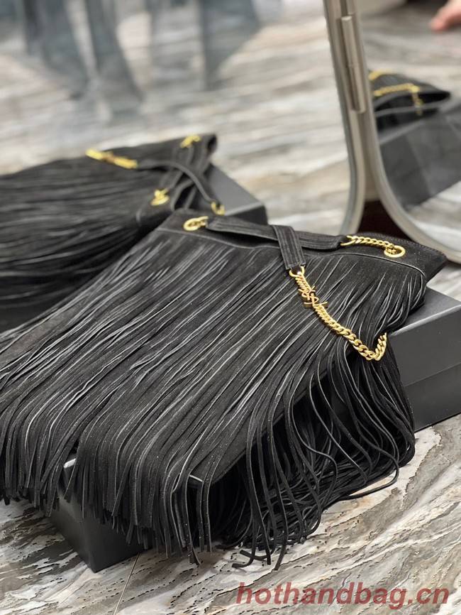 SAINT LAURENT MEDIUM CHAIN BAG IN LIGHT SUEDE WITH FRINGES 633752 BLACK