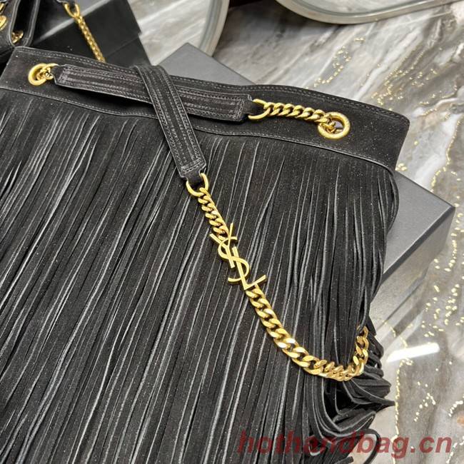 SAINT LAURENT MEDIUM CHAIN BAG IN LIGHT SUEDE WITH FRINGES 633752 BLACK