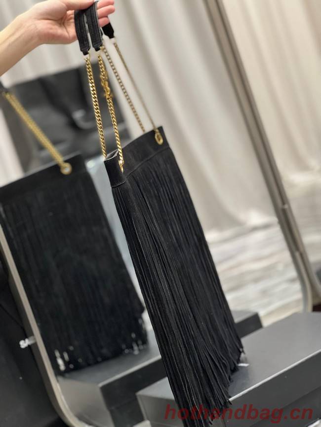 SAINT LAURENT MEDIUM CHAIN BAG IN LIGHT SUEDE WITH FRINGES 633752 BLACK