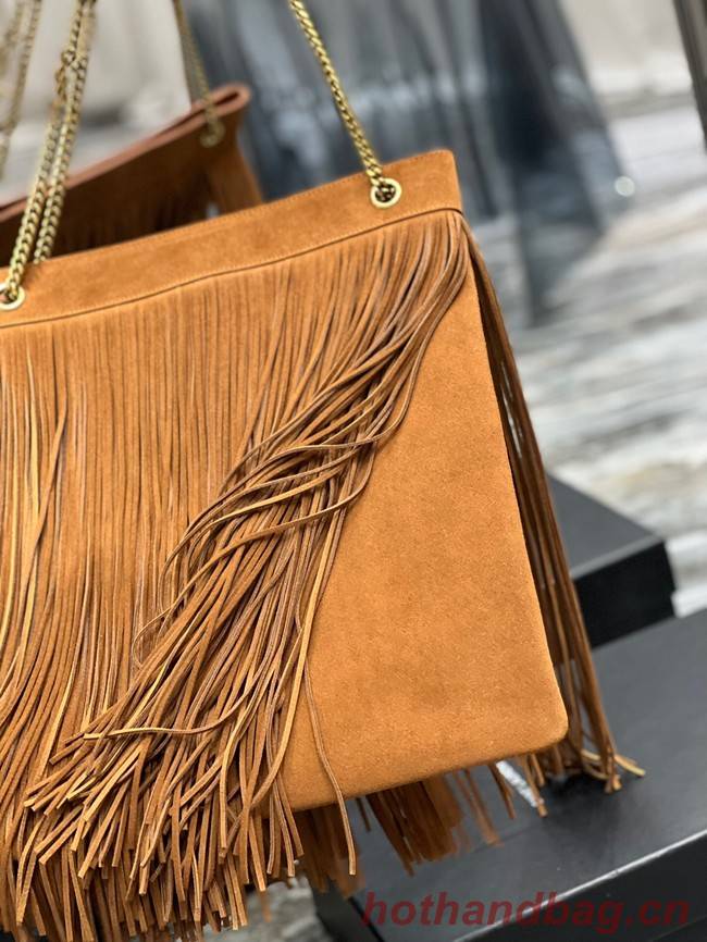 SAINT LAURENT MEDIUM CHAIN BAG IN LIGHT SUEDE WITH FRINGES 633752 Brown