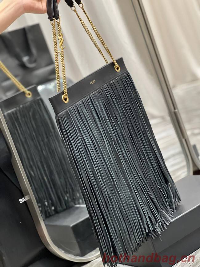 SAINT LAURENT MEDIUM CHAIN BAG WITH FRINGES 633752 BLACK