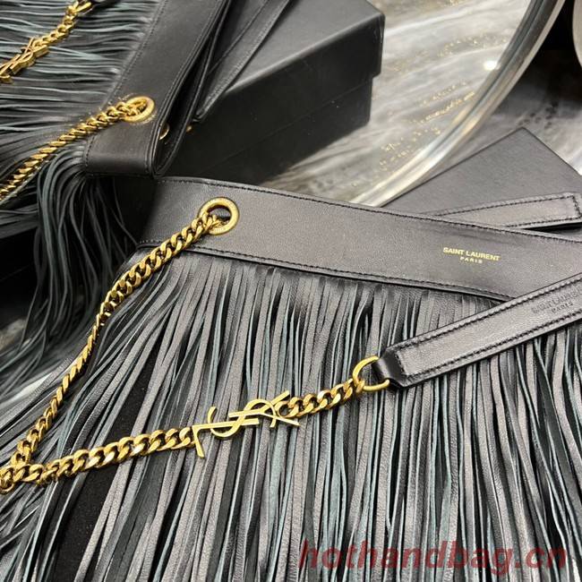 SAINT LAURENT MEDIUM CHAIN BAG WITH FRINGES 633752 BLACK