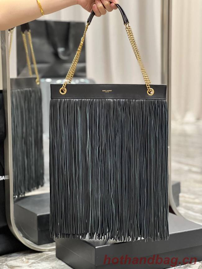 SAINT LAURENT MEDIUM CHAIN BAG WITH FRINGES 633752 BLACK