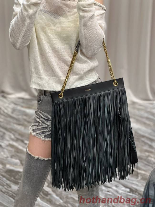 SAINT LAURENT MEDIUM CHAIN BAG WITH FRINGES 633752 BLACK